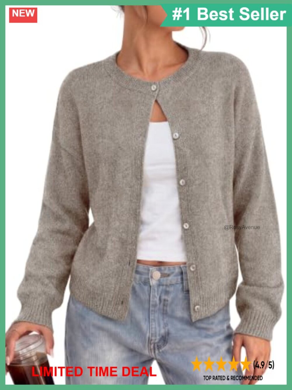 Button Down Cardigan Sweater Oversized Crew Neck Long Sleeve